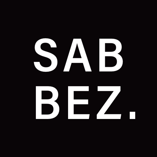 White letters on a black square the letters vorm the word sabbez.